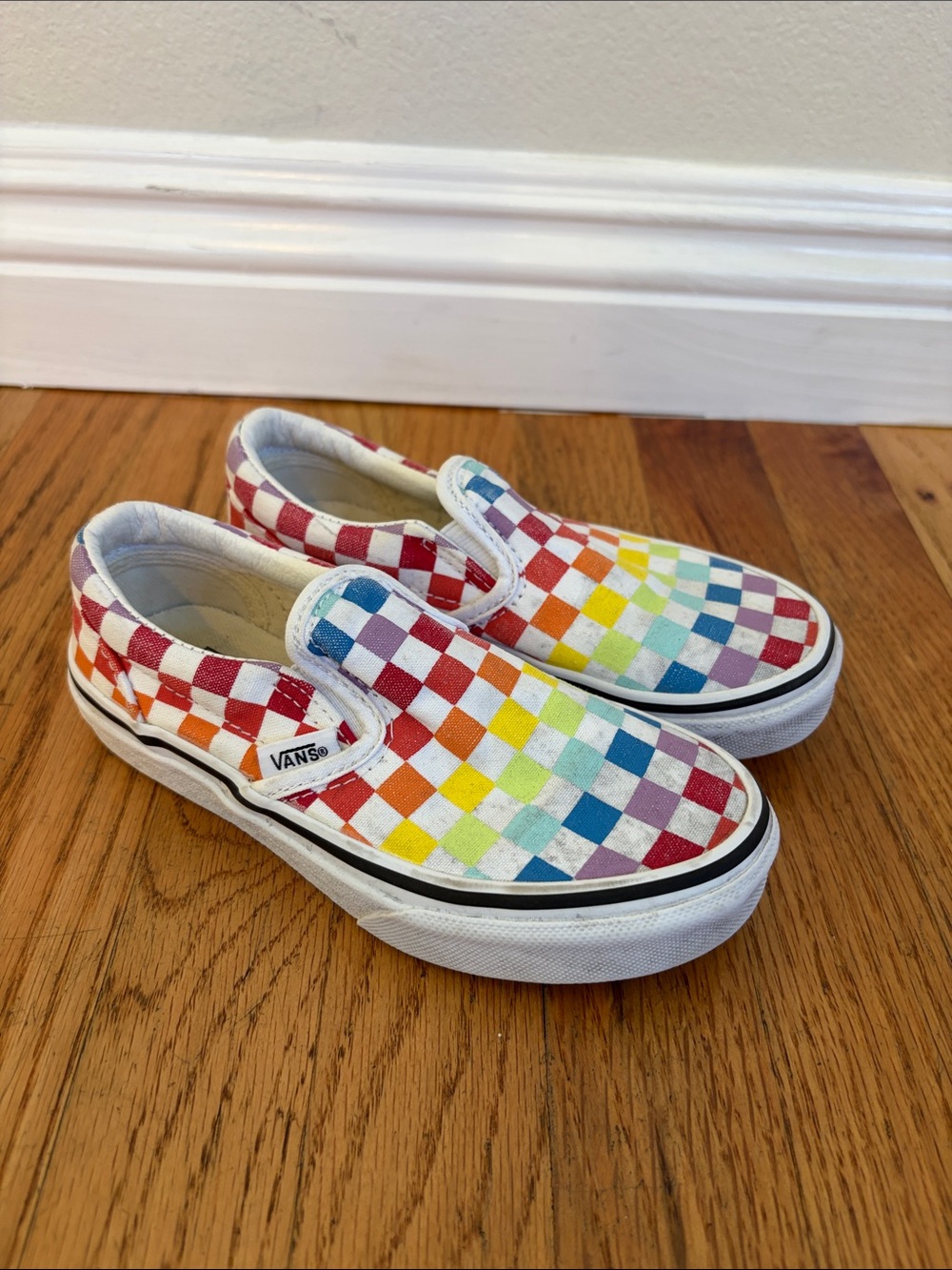 Vans Kids Slip-On Rainbow Checkerboard Canvas Sneakers